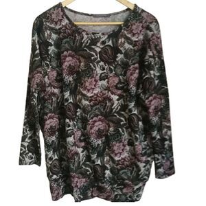 SUZY SHIER Dark Floral Oversized Casual Knitted Sweater Size Extra-Small